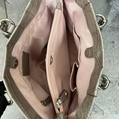 COACH Ashley Croc Embossed Leather Tote Bag Silver Y2K Rare