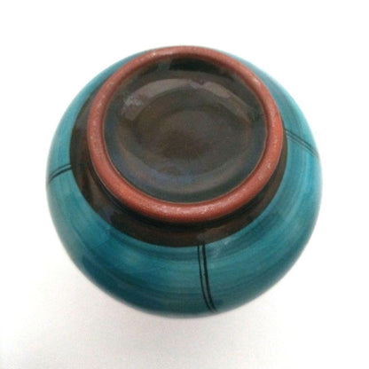 Turquoise blue ceramic sake set. One sake bottle, three tea cups.
