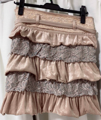 Liz Lisa Women Size Free Beige Flare Skirt With Lace Satin ruffles Autumn/Winter