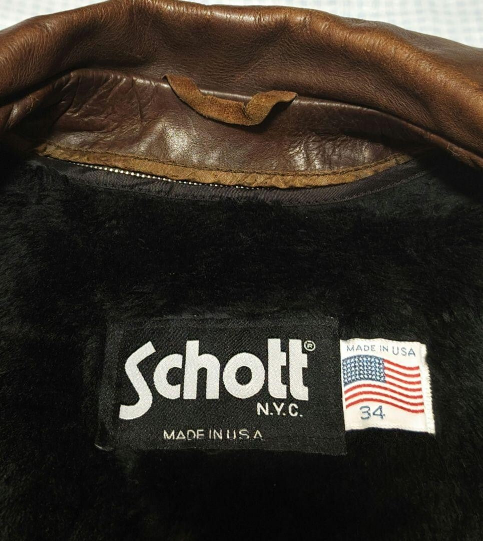 Schott Single Riders 642VS Jacket Leather Brown Size 34 Men's w/Boa liner Used