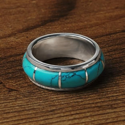 [Binich] Sterling Silver Round Scroll Ring: Natural Turquoise. US Size 7.5.