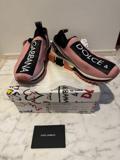 Dolce&Gabbana Women 6.5US Pink Sneakers Big Logo Luxury Classic Stylish Italian