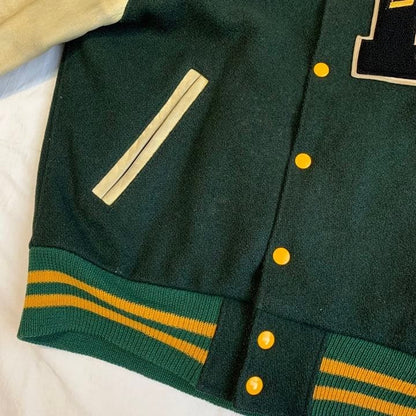 Vintage USA-made Golden Bear leather sleeve stadium jacket