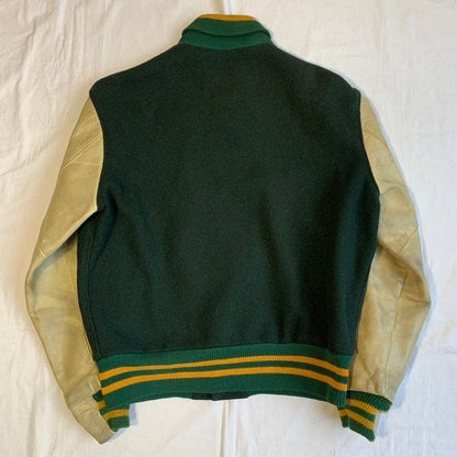 Vintage USA-made Golden Bear leather sleeve stadium jacket