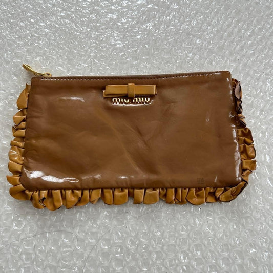 MIU MIU Enamel Brown Pouch Frill Gold zip No accessories