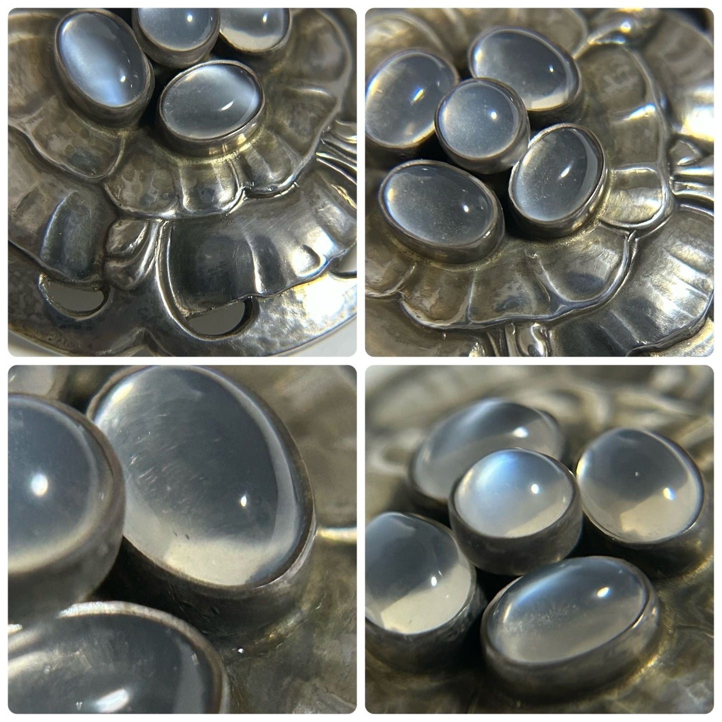 Georg Jensen No.59 Moonstone Flower Motif Pin Brooch Sterling Silver in Rare