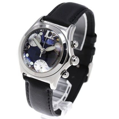 CORUM Bubble Date Chronograph Quartz Wristwatch 36mm SS Black 196.250.20 Auth