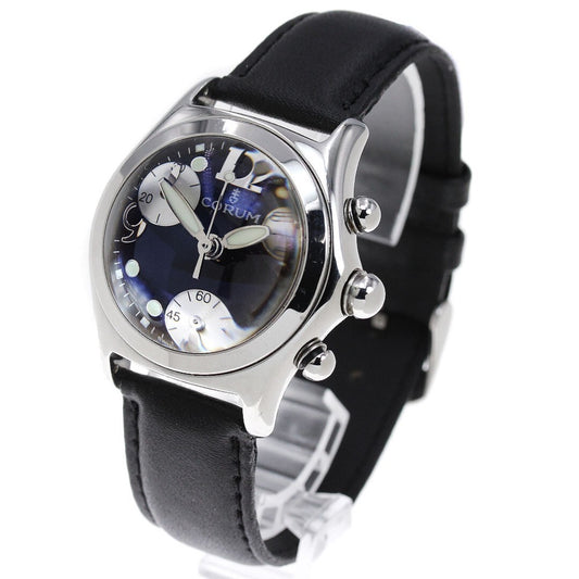 CORUM Bubble Date Chronograph Quartz Wristwatch 36mm SS Black 196.250.20 Auth