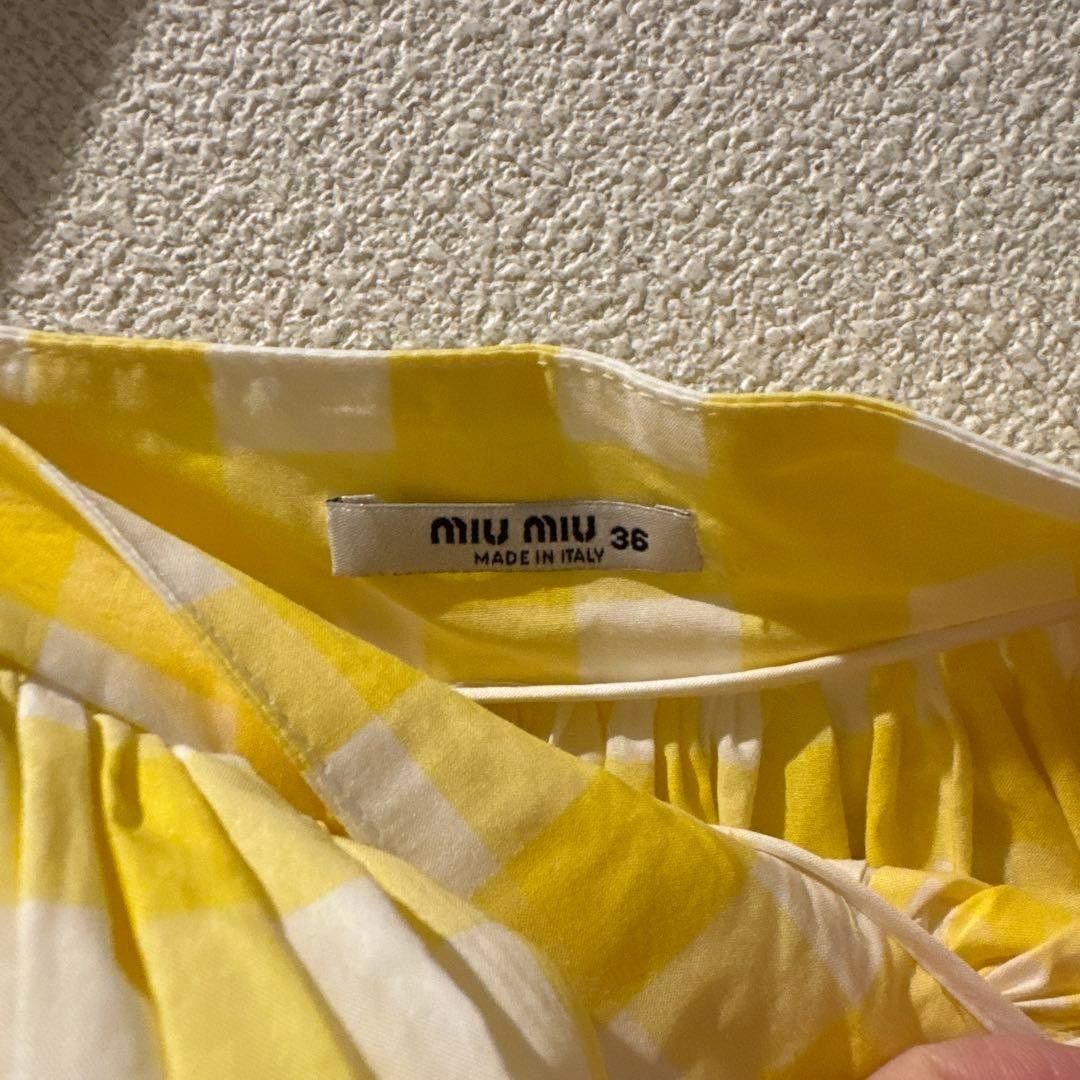 Miu Miu Flared Skirt Size 36 Yellow White Check Knee Length Fashion