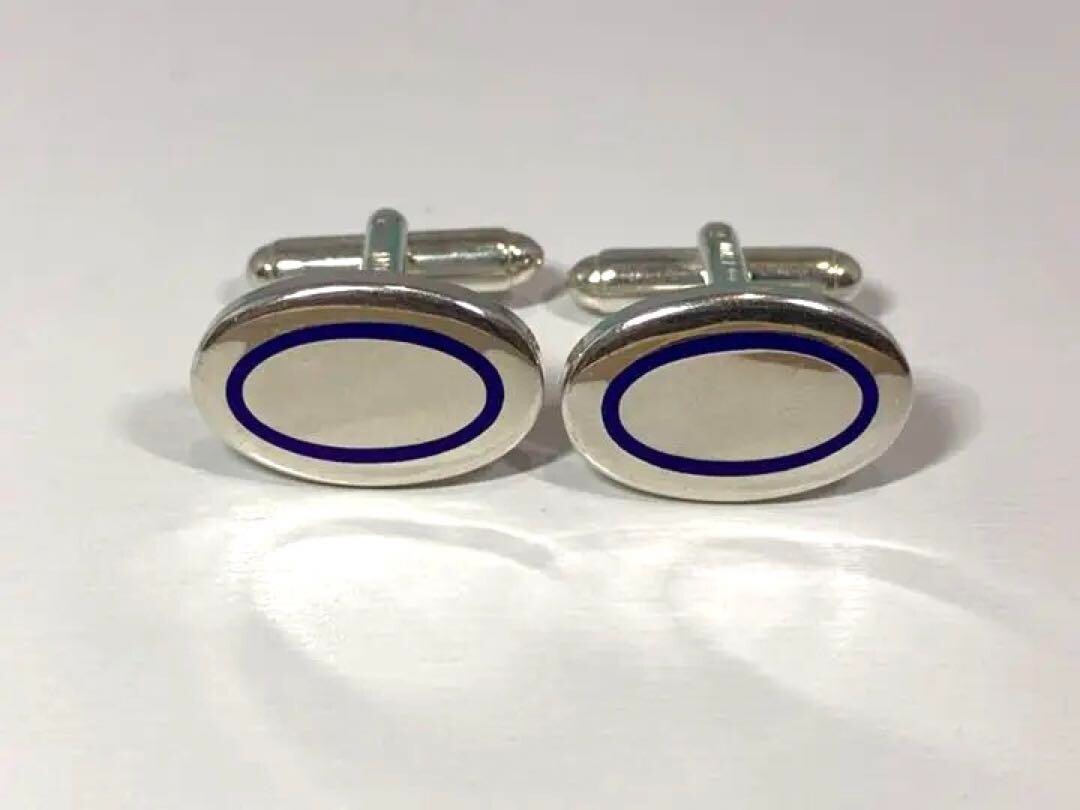 Tiffany & Co. Authentic Cufflinks Tie Pin Silver925 Blue Oval Men's With Box Bag