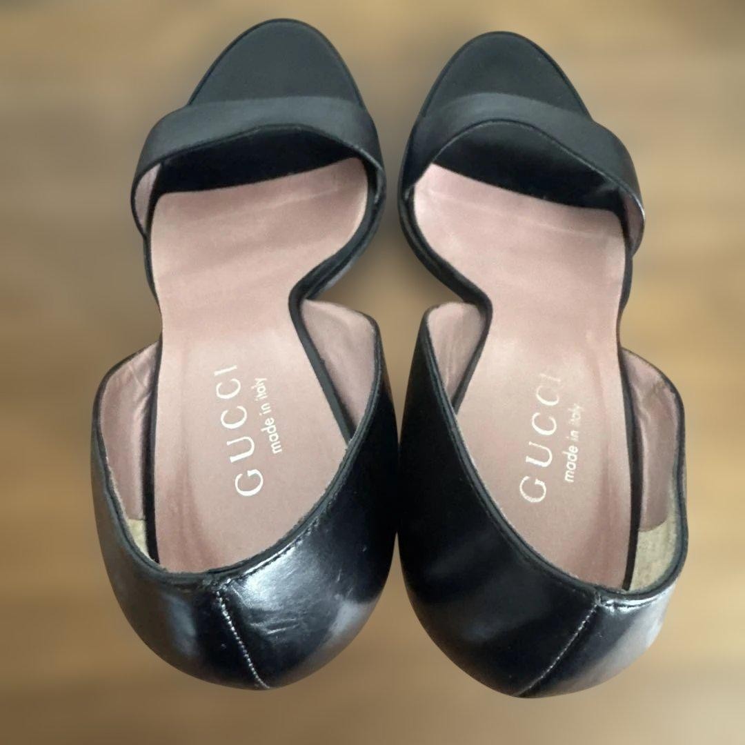 Rare GUCCI Black Leather Pumps Heels Size 36 US 5.5 10cm Heel Elegant Party
