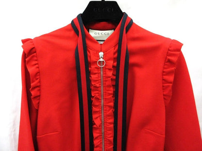 GUCCI Dress S Red Frill Jersey Ribbon 95.5cm Length Pre-Owned