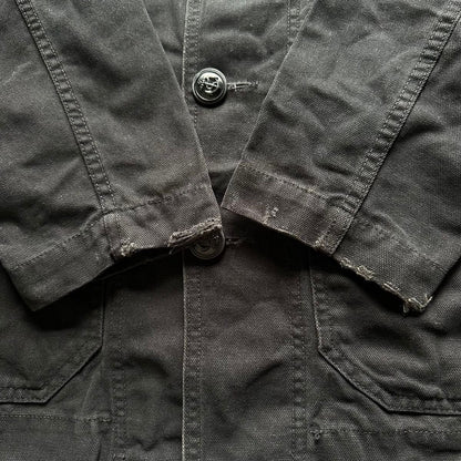 US NAVY Denim Jacket Black L Vintage Processed Canvas Shawl Collar JAPAN