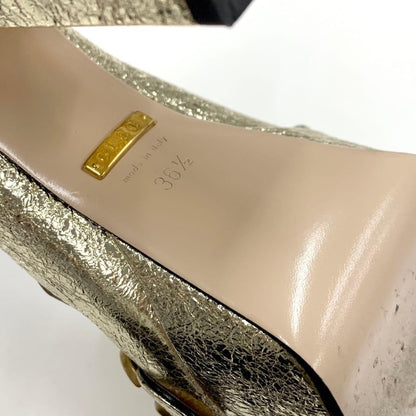 Gucci Double G Leather Fringe Pumps Gold Size 36.5