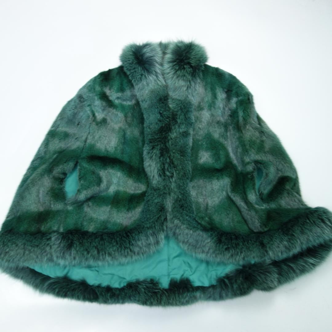 Mitsukoshi Mink Fur Poncho Coat Jacket Dyed Green Medium Elegant M Winter