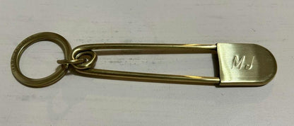 MARC JACOBS Extra Large L Safety Pin Logo Key Ring Key Holder Charm Metal Gold