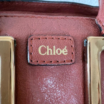 Chloe Ethel Handbag Red Orange Leather Logo Plate Top Handle No Strap Authentic