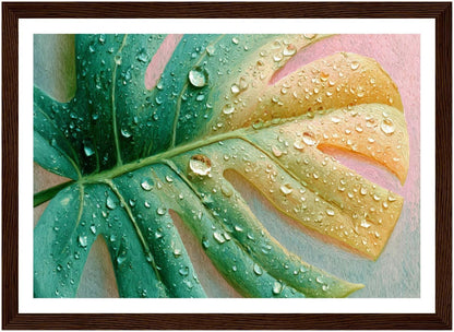 Droplets and Monstera Hawaiian art, wall hanging interior, limited edition.