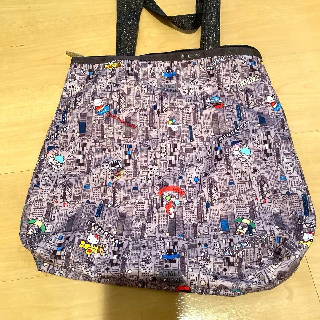 LeSportsac Sanrio Collab Tote Bag Gray Canvas Characters Unused Rare