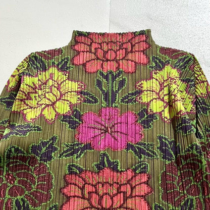 PLEATS PLEASE ISSEY MIYAKE Floral Embroidery High Neck Top Size 4 Japan Used