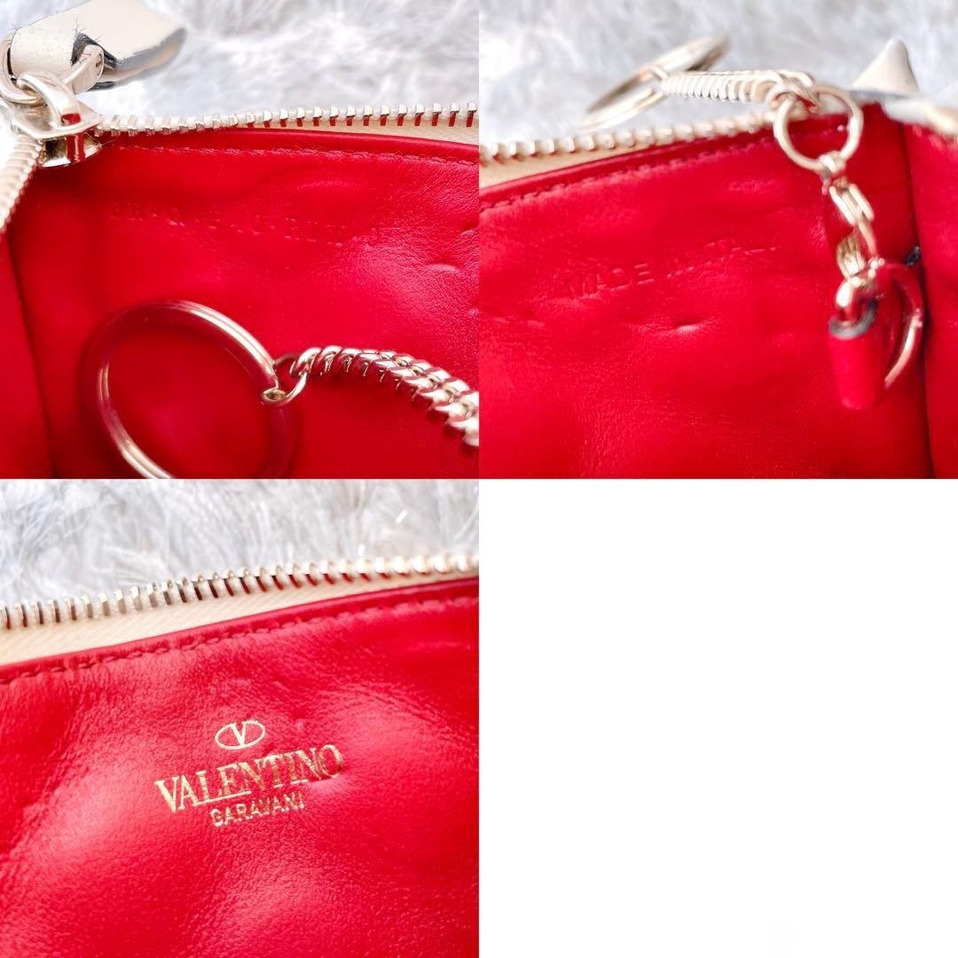 VALENTINO GARAVANI Key Pouch Coin Case Card Holder Wallet Purse Studs Logo Ivory