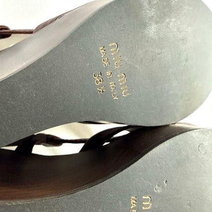 Rare Miu Miu Brown Leather Wedge Sandals 38.5 EU Beautiful Condition