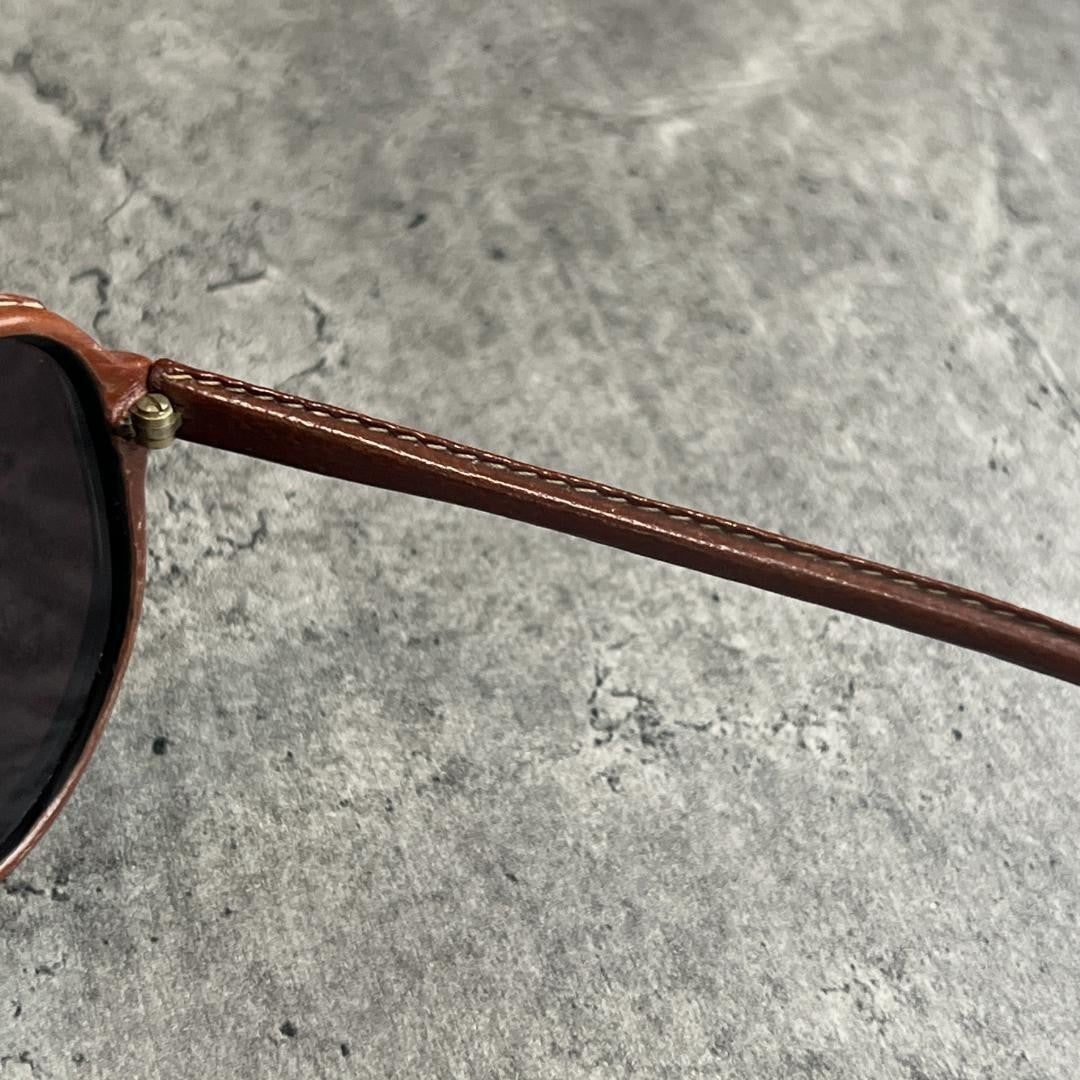 Baush Lomb Leather Wrapped Sunglasses Shooter Teardrop Shape Brown Used