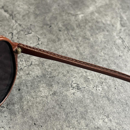 Baush Lomb Leather Wrapped Sunglasses Shooter Teardrop Shape Brown Used