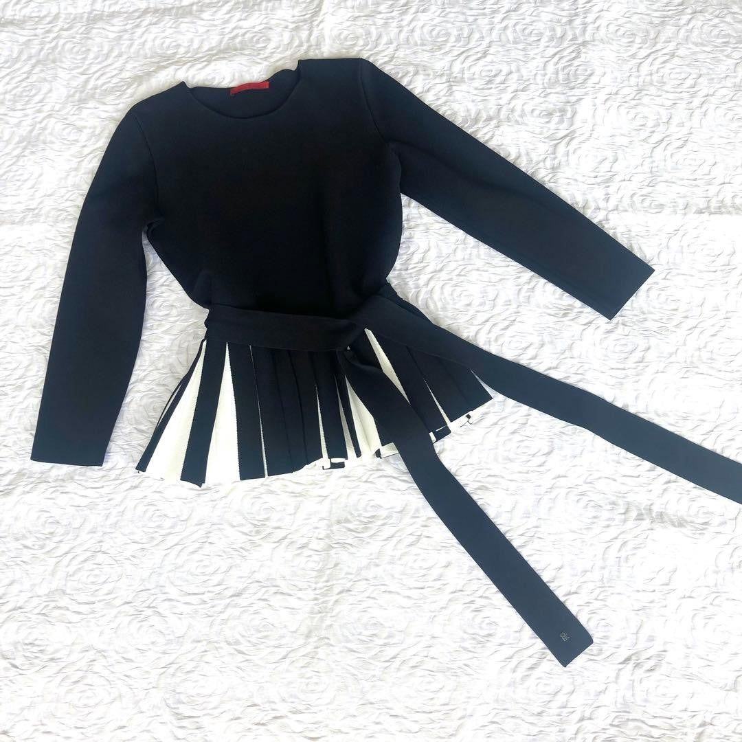 Carolina Herrera Peplum Set Up Size S Black White Pleated Top Skirt