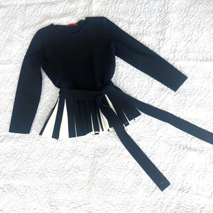 Carolina Herrera Peplum Set Up Size S Black White Pleated Top Skirt