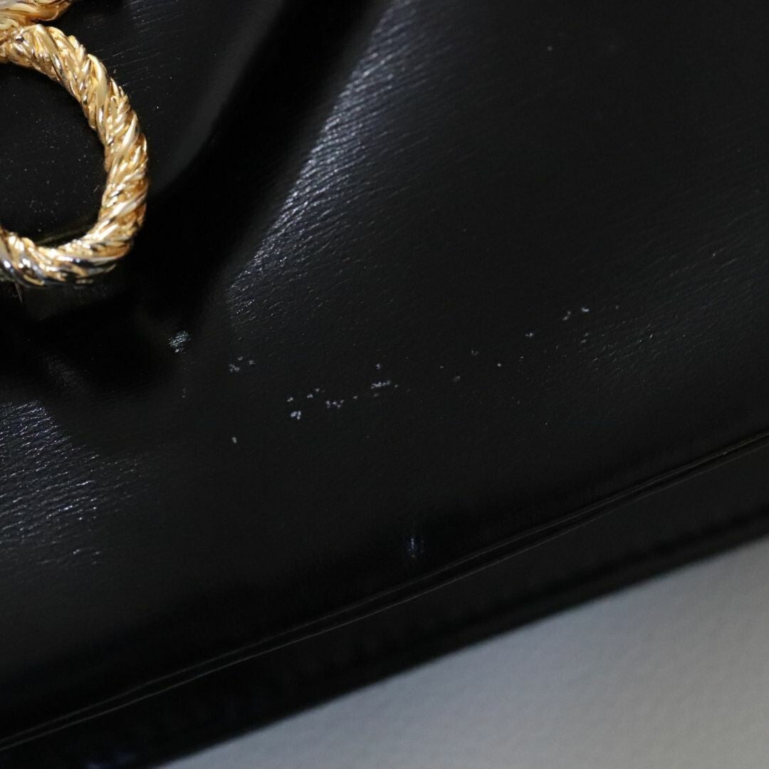 Launer London Handbag Black Calf Leather Gold Hardware Women's w/Card case Used