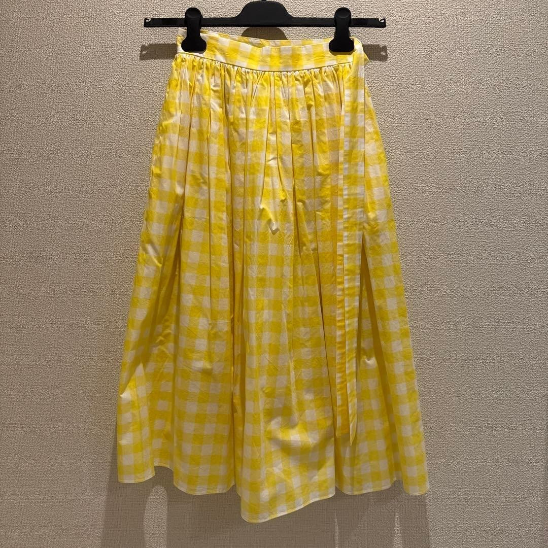 Miu Miu Flared Skirt Size 36 Yellow White Check Knee Length Fashion