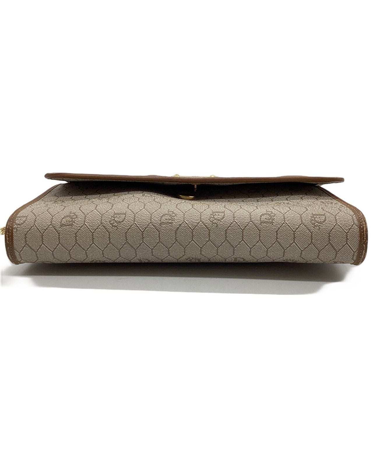 Dior Honeycomb Chain Shoulder Crossbody Bag Beige Canvas Leather Vintage Auth