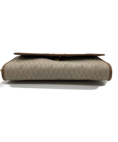 Dior Honeycomb Chain Shoulder Crossbody Bag Beige Canvas Leather Vintage Auth