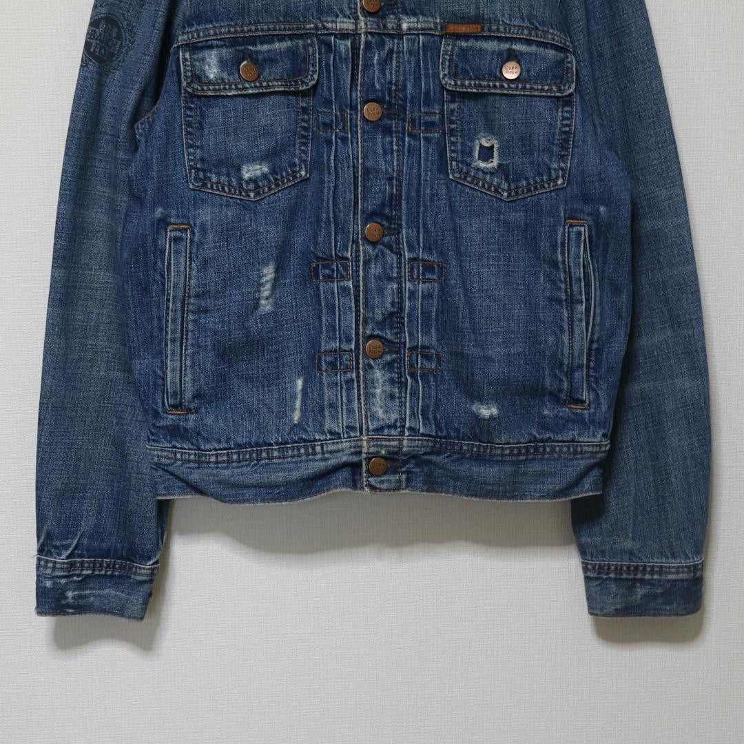 2000s EZRA FITCH Denim Jacket Distressed Turkey Made M