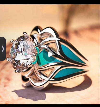 Ocean Star Elegant Luxury Ring, Sparkling Turquoise and Crystal, US 4.5