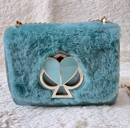 Kate Spade York Nicola Fur Shoulder Bag Blue Leather 2WAY Near Mint /Used