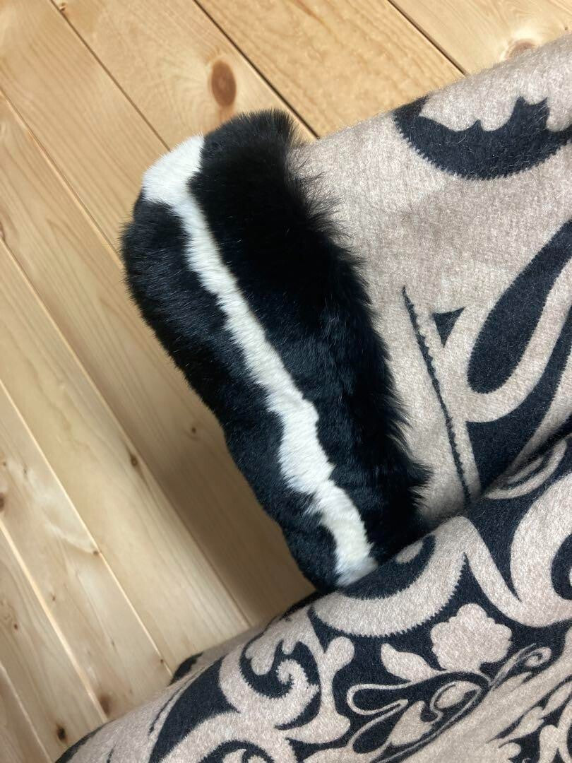 Etro 100% Cashmere Rabbit Fur All-Over Print Poncho Cape Coat Used