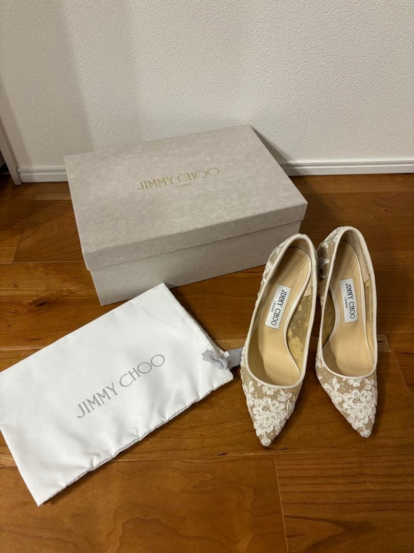 JIMMY CHOO All-lace high heel women shoes color Ivory size 23cm fashion goods