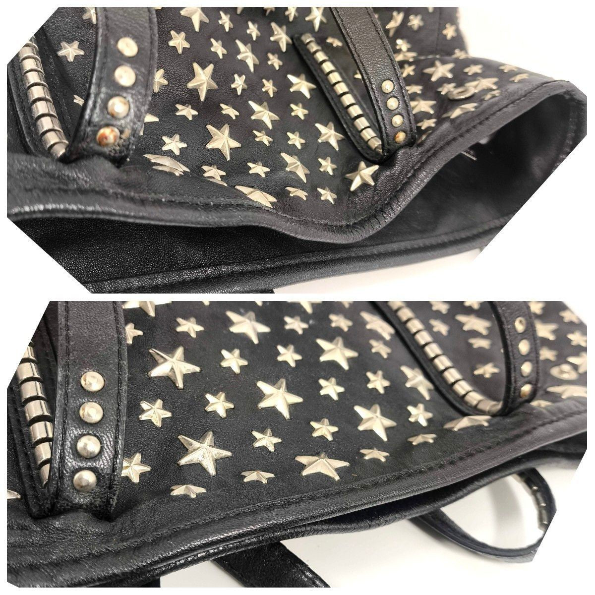 Jimmy Choo Scarlet Star Studded Leather Tote Bag Black Italy Auth Rare