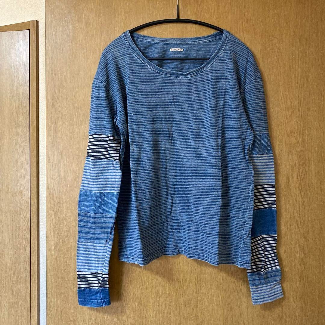 KAPITAL Border Indigo Patchwork Long Sleeve T-Shirt Size S (2)