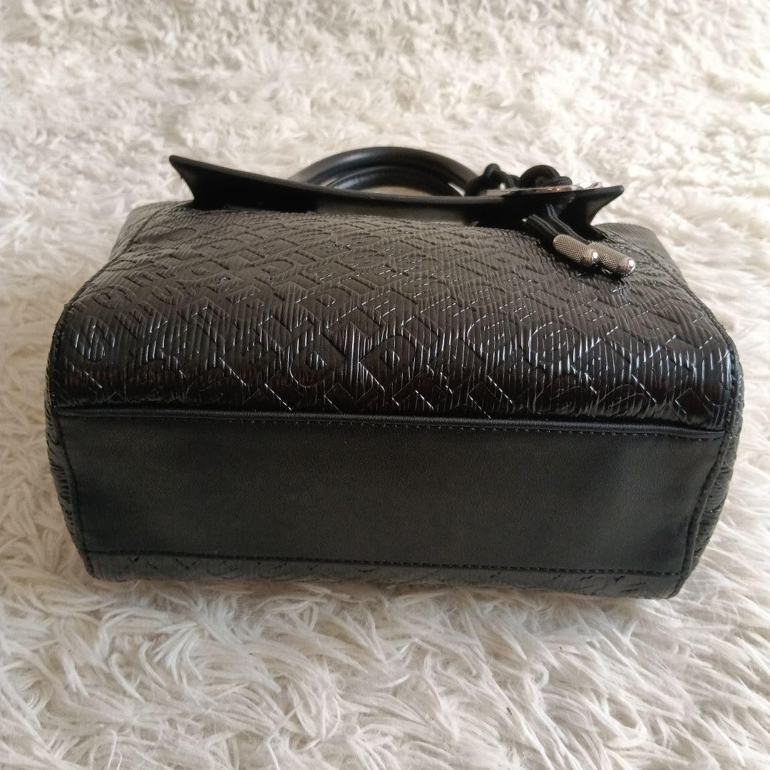 DIESEL Embossed Logo Black Leather Shoulder Bag Monogram Handbag Excellent Cond
