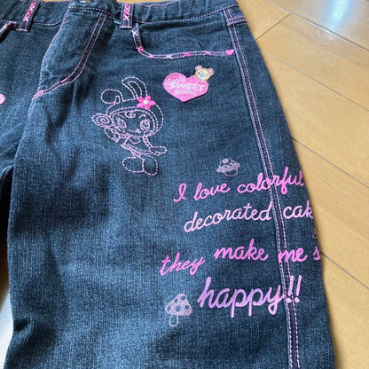 Mezzo Piano m424 Kids Denim Pants Retro Embroidered Cute Used