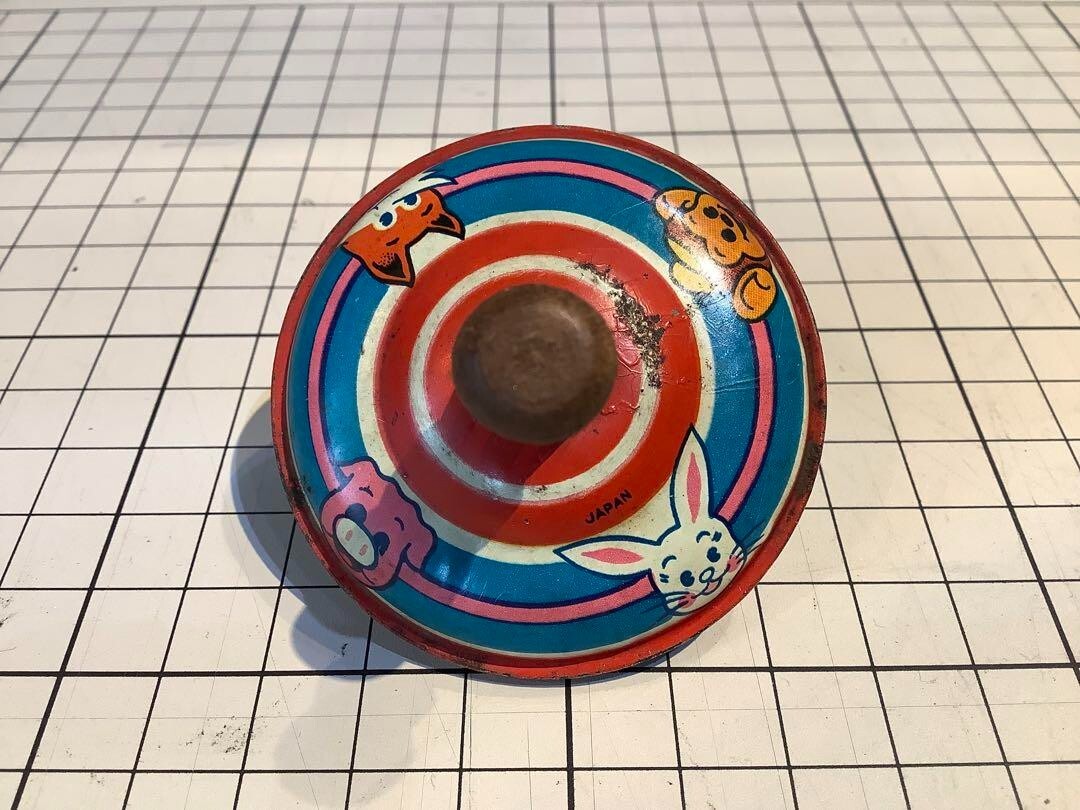 Vintage Japanese Tin Toy Spinning Tops Set of 5, 55mm, Collector's Item