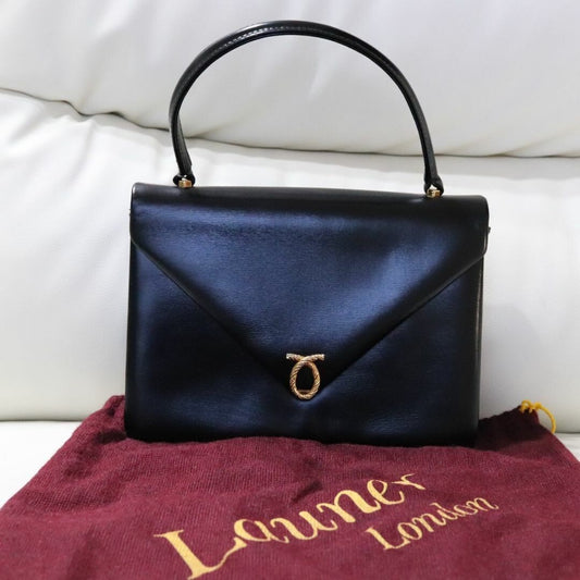 Launer London Handbag Black Calf Leather Gold Hardware Women's w/Card case Used