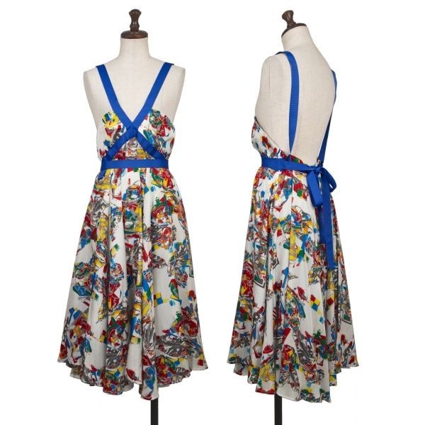 ALEXANDER MCQUEEN Colorful Print Taped Silk Dress Blue Multi Size 40