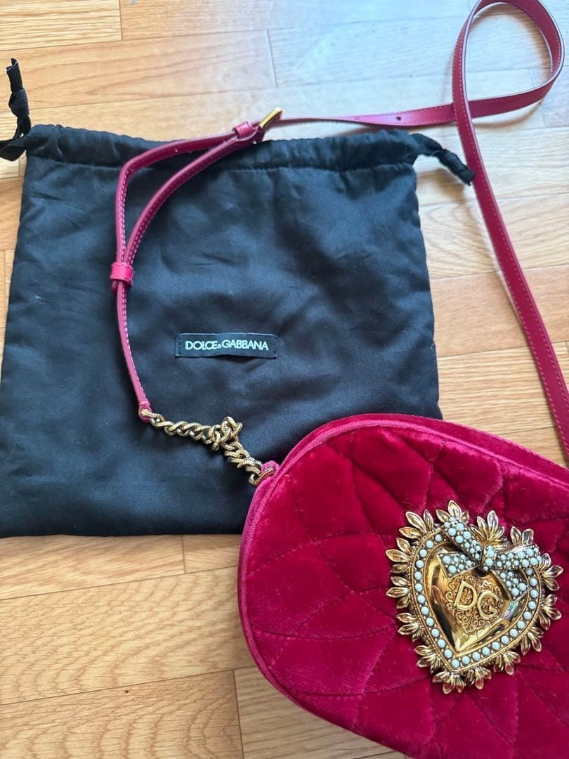 Dolce & Gabbana Devotion Shoulder Bag in Red Velvet Heart Logo Bijou Women's
