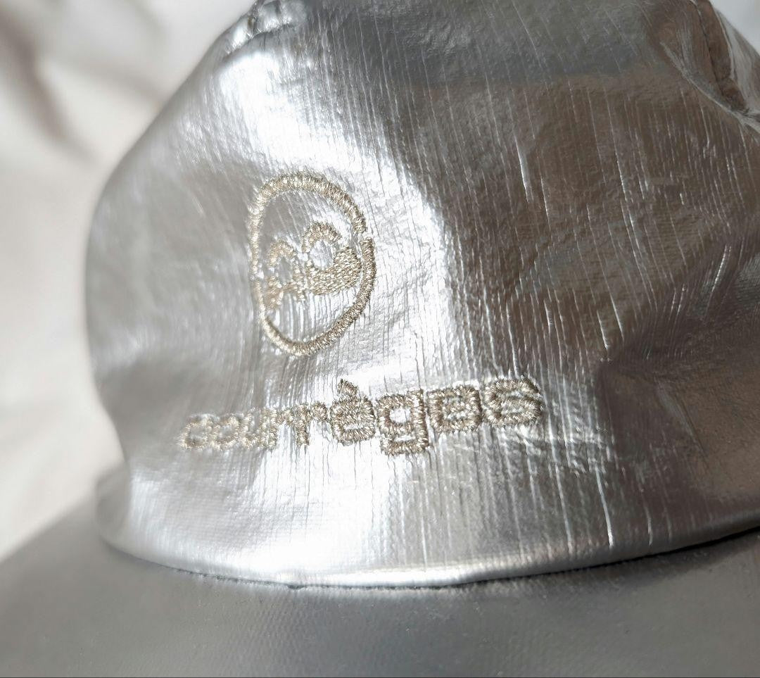 [Courrèges] Rare 90s logo embroidered space age cap silver