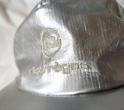 [Courrèges] Rare 90s logo embroidered space age cap silver