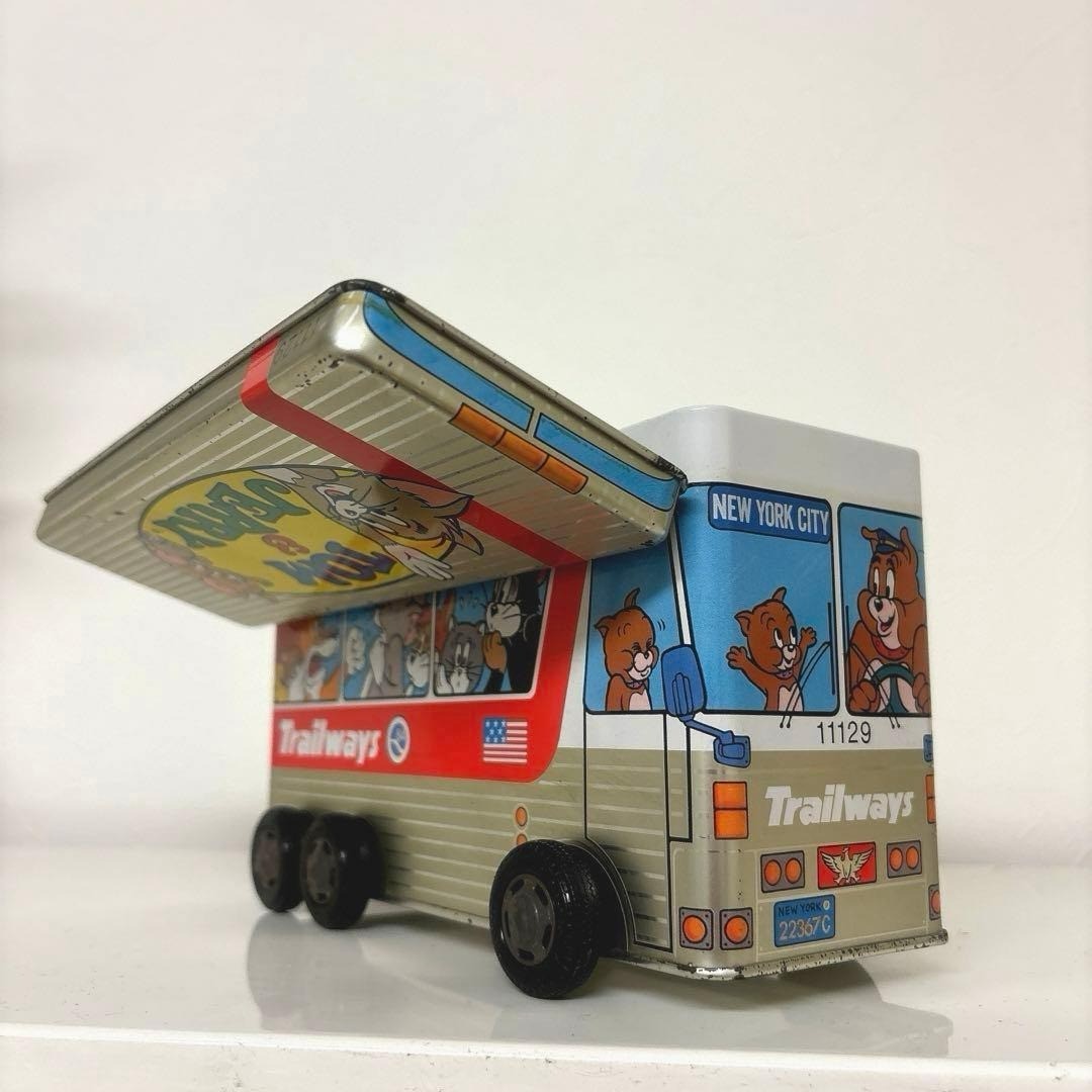 [Used]Tom and Jerry Bus Shaped Tin Metal Box Case Vintage Showa Retro Japan Rare